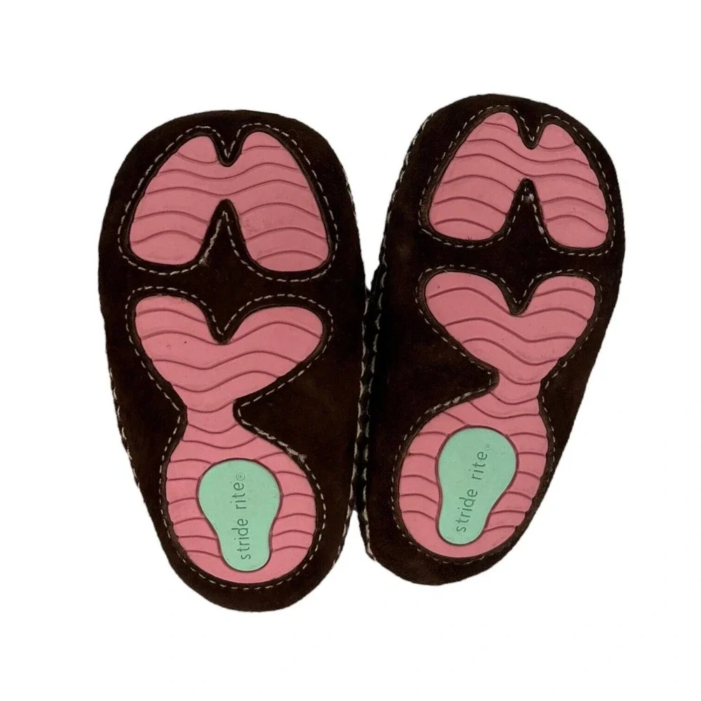 Stride Rite Leather Chincilla Moccasin Booties Embroidered Girls Brown 3